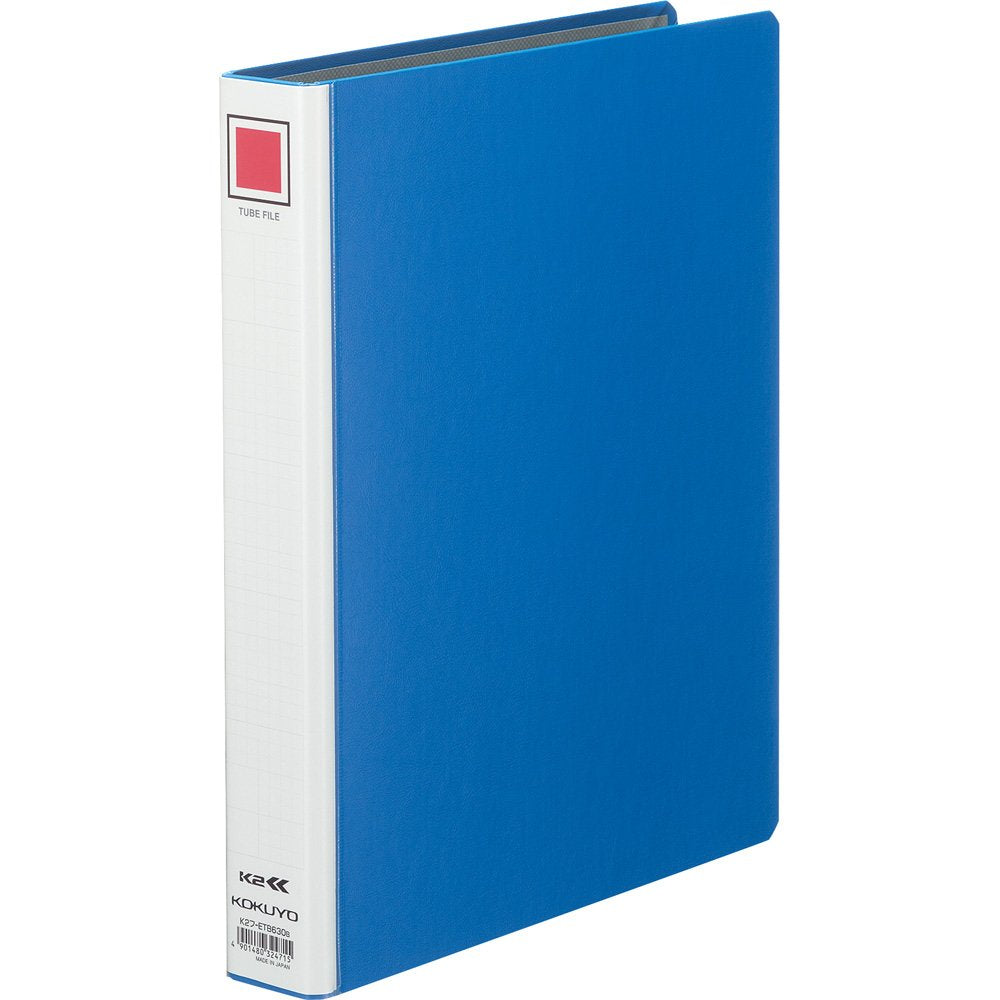 Kokuyo K2 Tube File, Both-Side Opening A4 Portrait 2-Hole File for 300, 500 or 800 Sheets, 30, 50 or 80 mm Spine, with Five Divider Cards, Blue or Silver