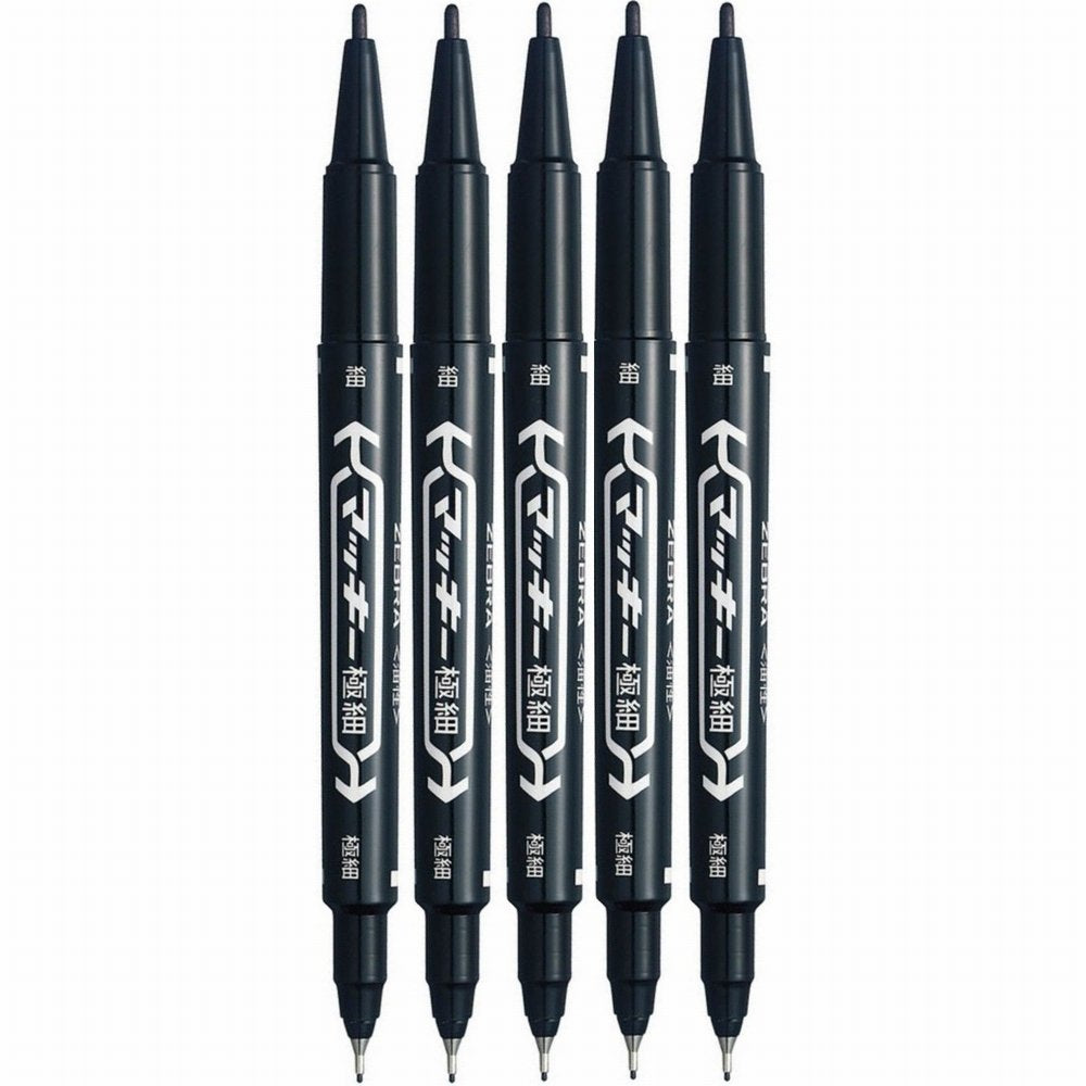 ZEBRA Mackee Gokuboso Black Twin-Tip Oil-Based Markers, Fine 1.0-1.3 mm and Extra-Fine 0.5 mm Tips, Quick-Dry Water-Resistant Ink, Packs of 5, 15 Pens or 50 Pens