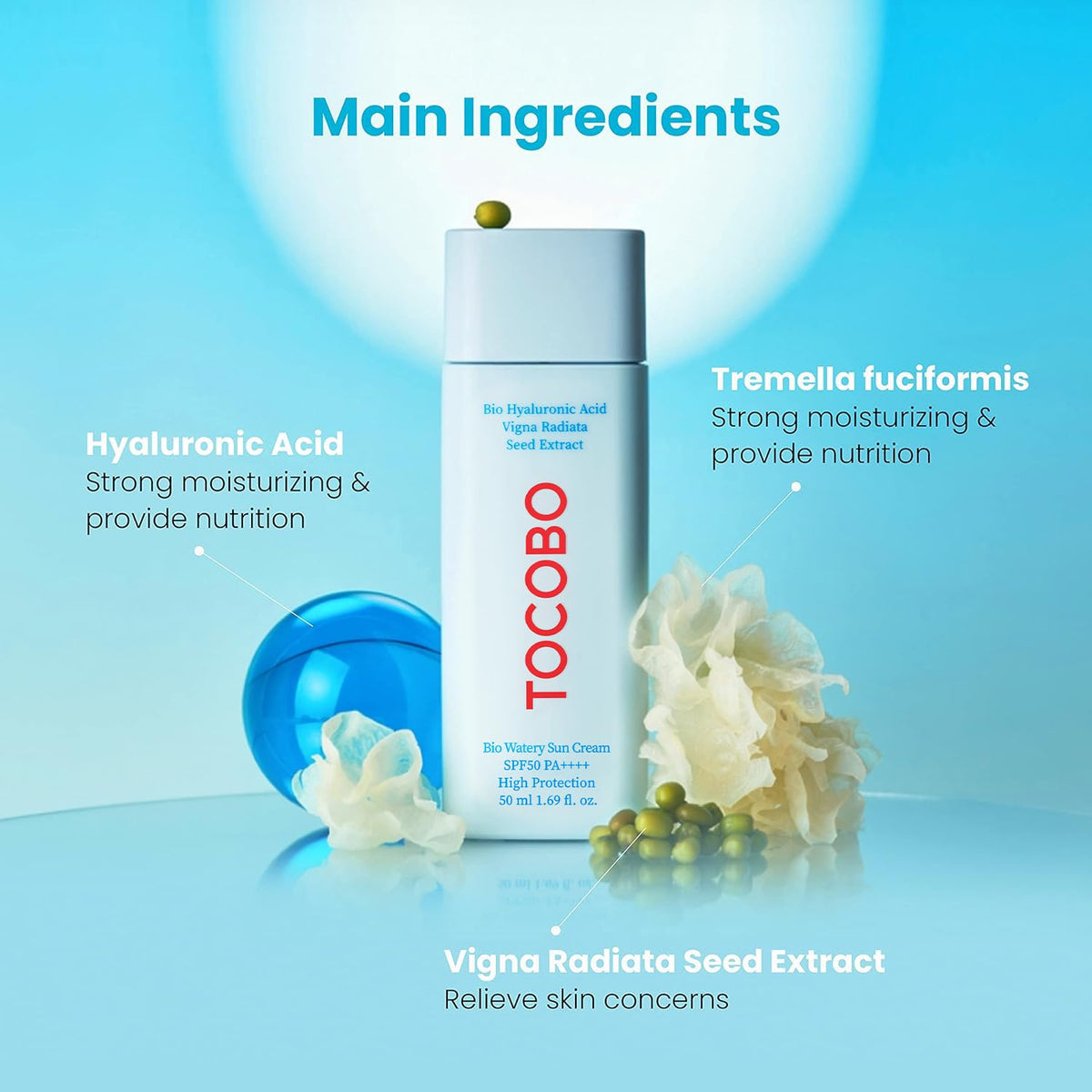 TOCOBO Bio Watery Sun Cream, SPF50+ PA++++ Watery Daily Sunscreen with Hyaluronic Acid, 50 mL