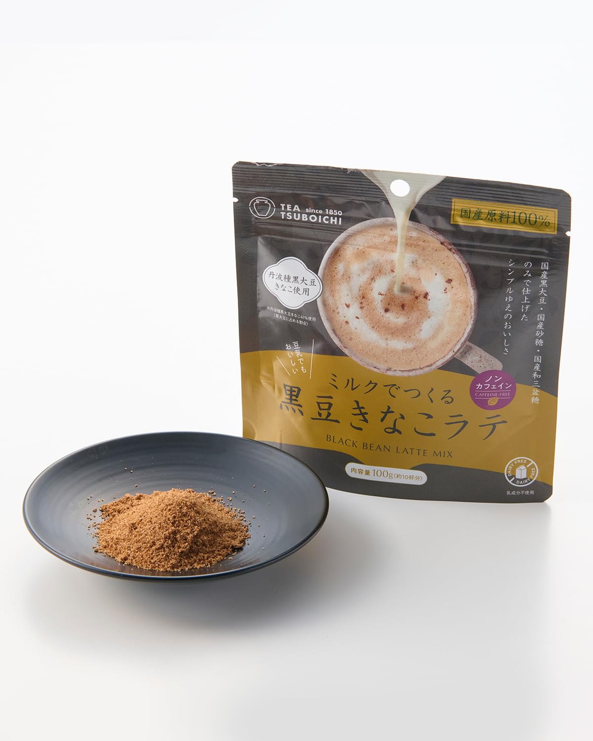 Tsuboichi Black Bean Kinako Latte Mix, 100 g, Just Add Milk, Caffeine-Free