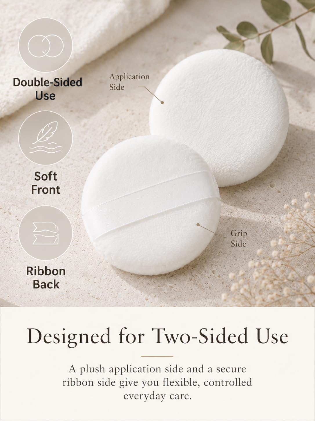 Japuff Powder Puff 2-Pack with Containers, Ultra-Soft Nylon and Polyester Body and Baby Powder Puffs, 10.5 cm, Made in Japan