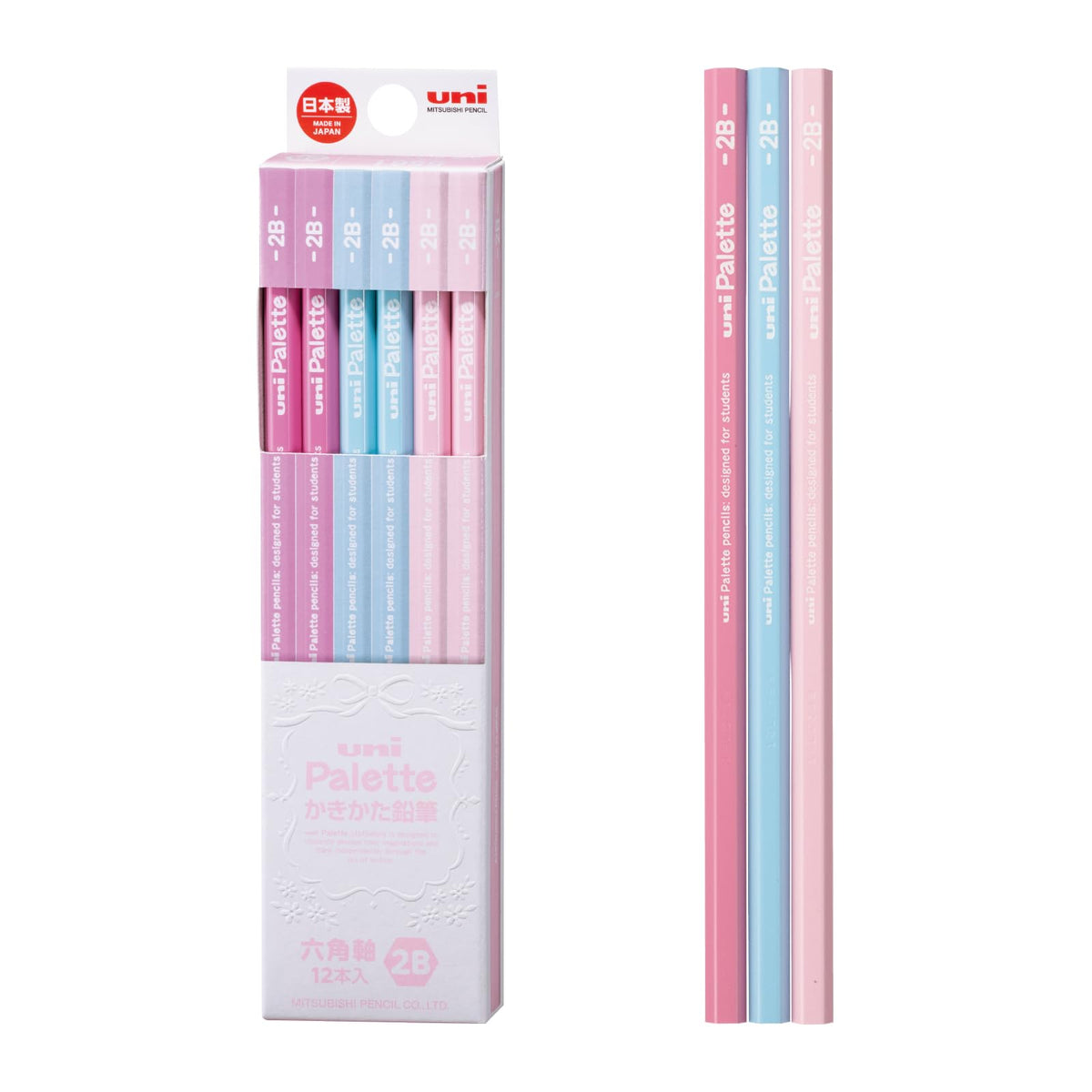 Mitsubishi Pencil Uni Palette Kakikata Learning Pencils, Hexagonal Shaft, Box of 12, Grades HB, B, 2B, 4B or 6B in Pastel, Mint, Navy, Ivory and Character Designs, 47 x 198 x 17 mm and 66 g