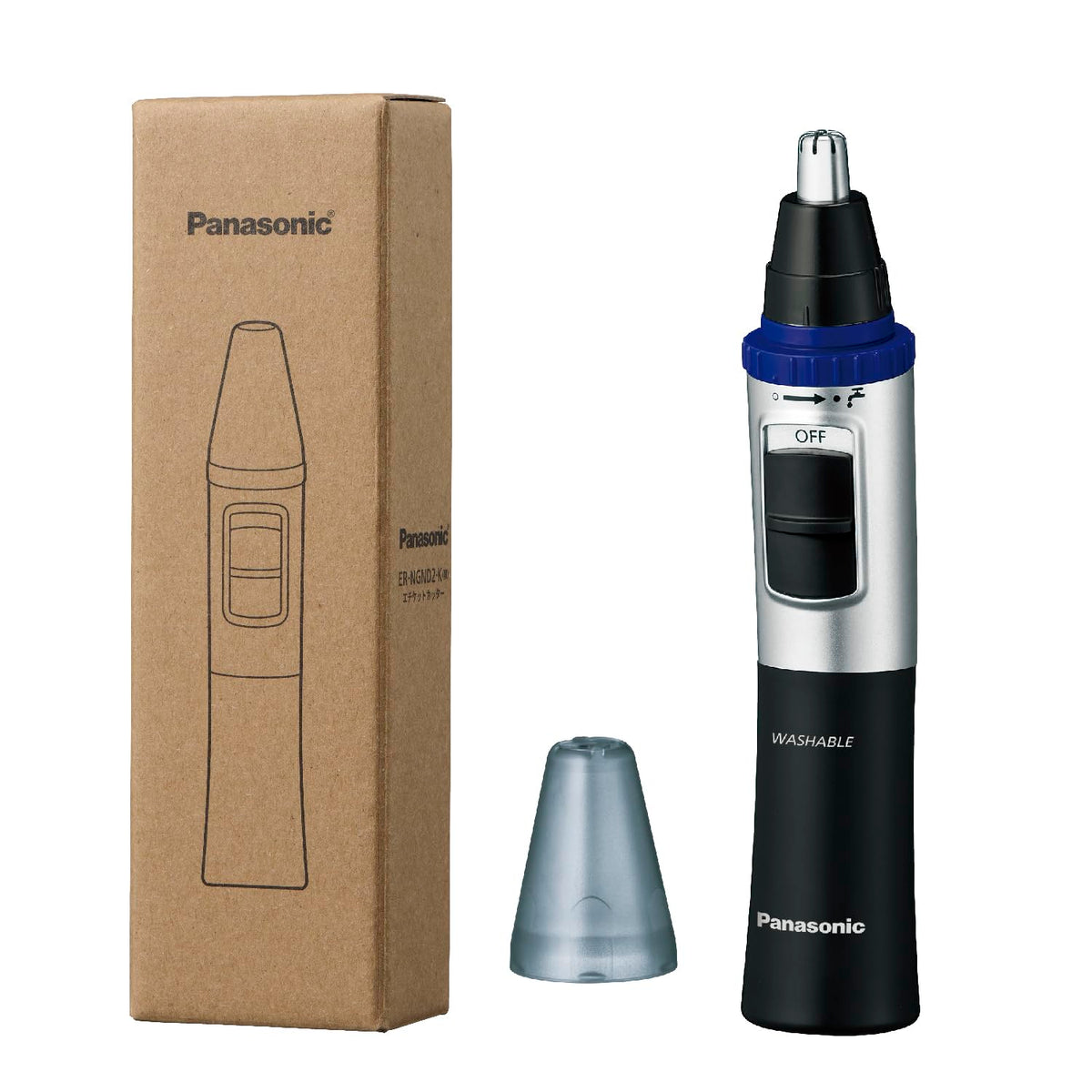 Panasonic Etiquette Cutter ER-NGND2, Washable Dry-Cell Battery Nose Hair Trimmer with Dual-Edge Blade and Skin Guard, White or Black