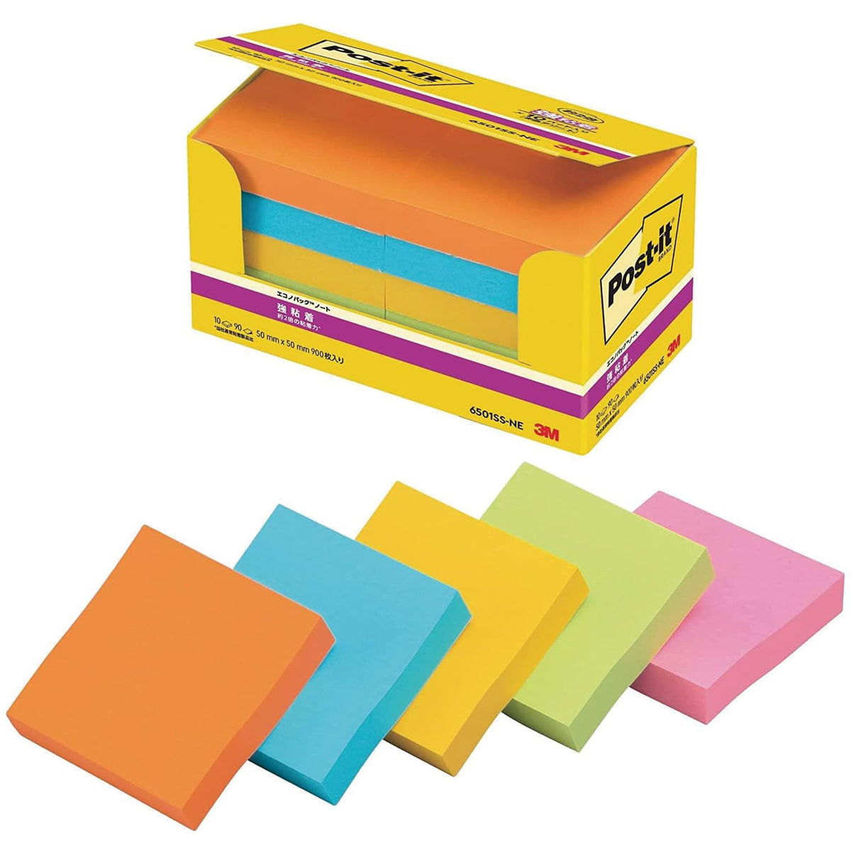 3M Post-it Strong Adhesive Sticky Notes 50 x 50 mm, 90 Sheets per Pad, Neon or Pastel Colours, Packs of 5, 6, 10 or 20 Pads