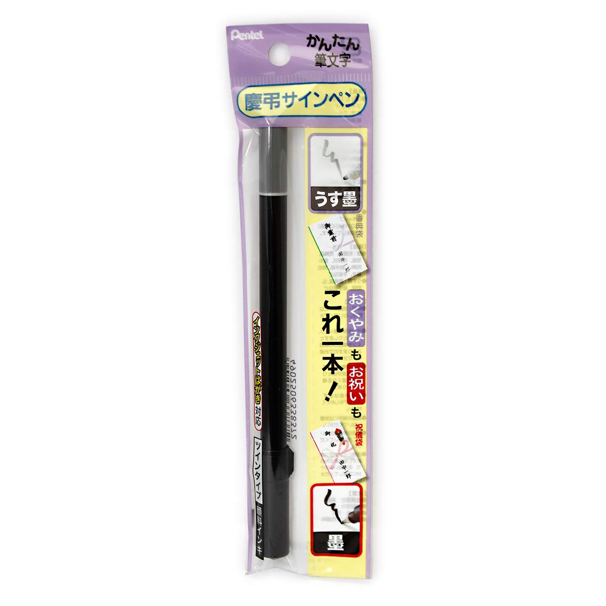 Pentel Twin Brush Lettering Sign Pen XSESWP25 for Condolence and Celebration Envelopes, Black and Light Ink, Fine Line, 162 mm and 9 g