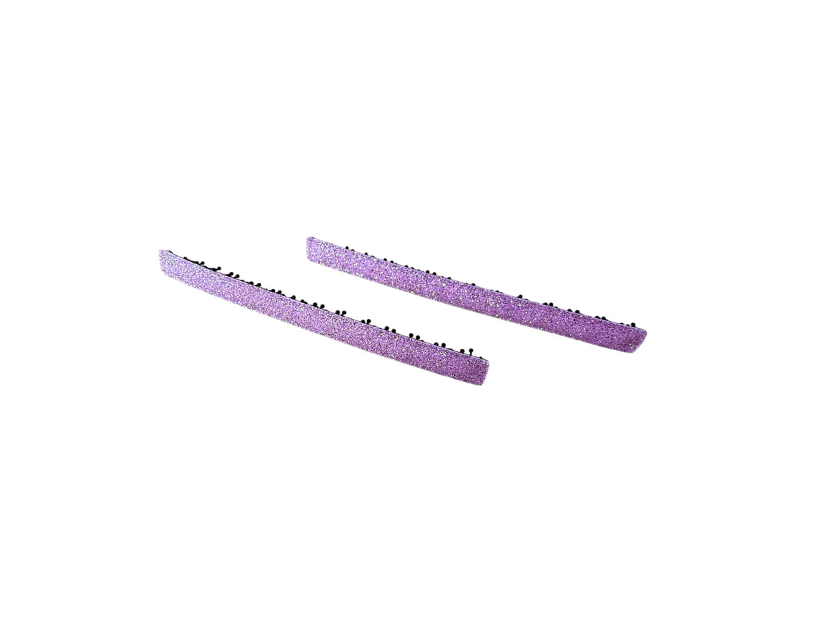 Slim Rectangle No-Crease Hair Clips for Bangs, Set of 2, Made in Japan, Glitter, Faux Leather and Velvet, 74 x 5.8 mm
