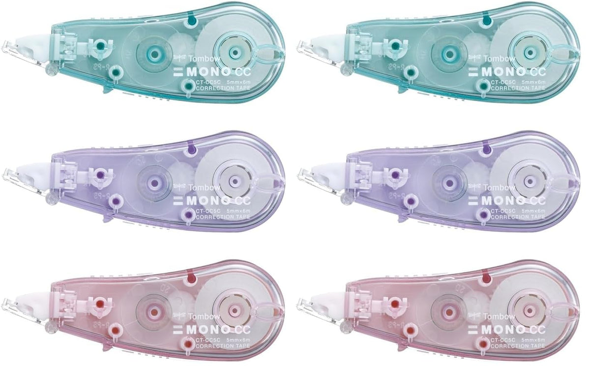 Tombow Mono CC Disposable Correction Tape, 5, 6 or 8.4 mm Wide and 6 m Long, Compact Vertical-Pull with Cover Head and Wobble-Correcting Head, 27 x 17 x 73 mm and 11 g Each, Packs of 3 to 10