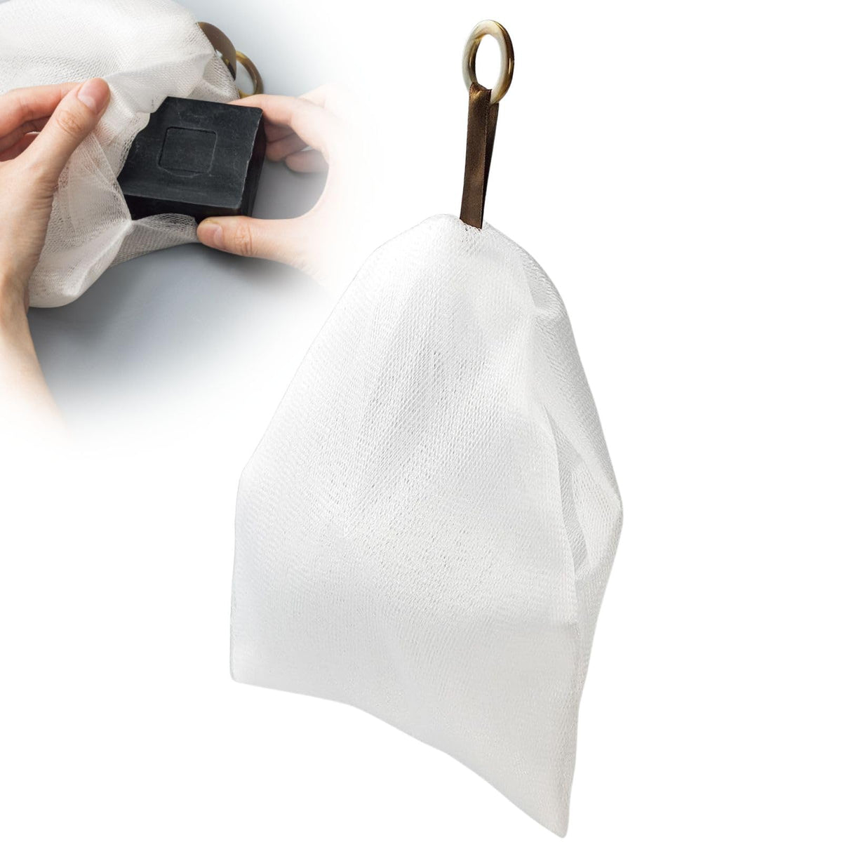 Comolife Large Soap Foaming Net with Ring, 4-Layer Mesh Net That Holds a Bar of Soap for Dense Foam, 25 x 17.5 cm, White or Black