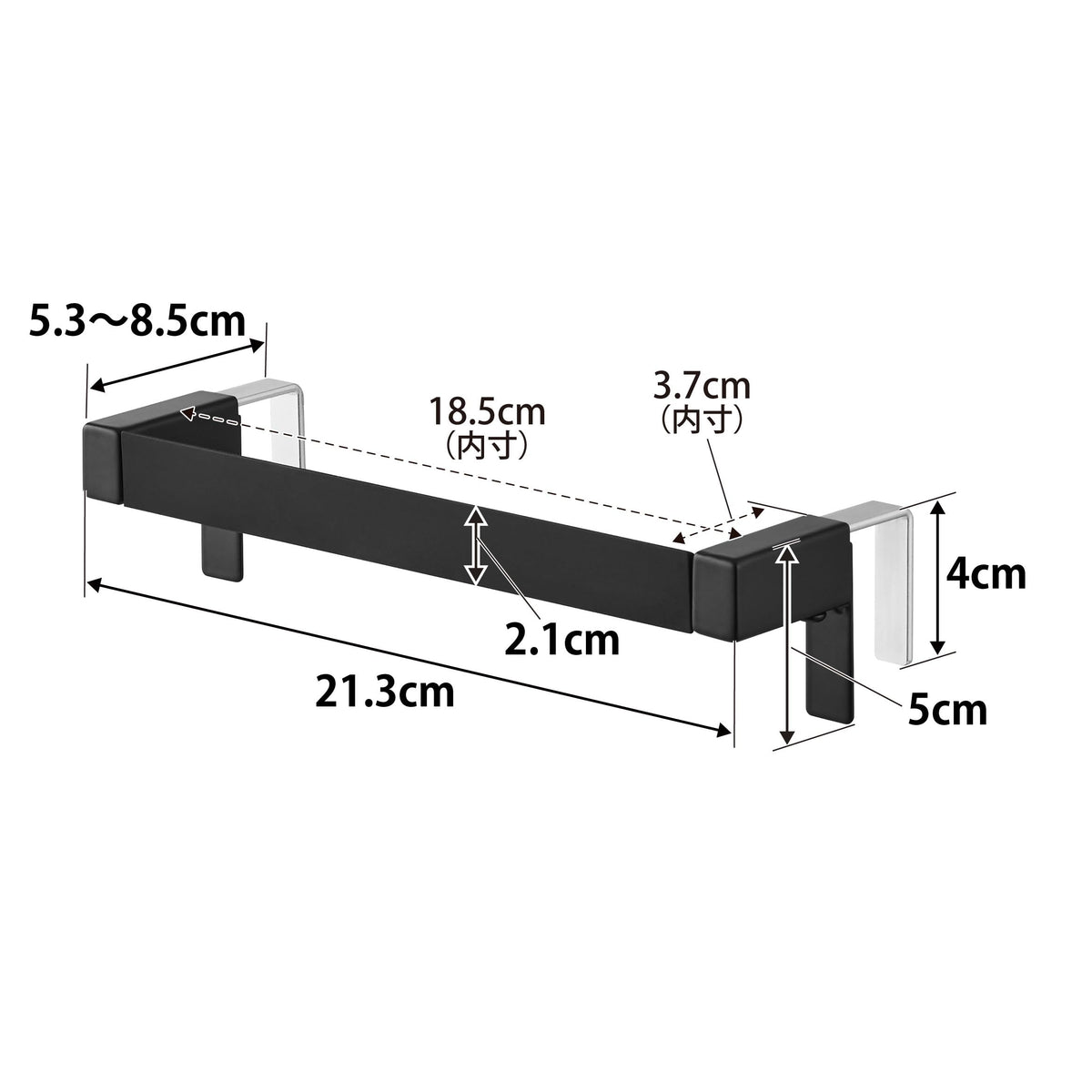 Yamazaki Tower Slip-Resistant Kitchen Towel Hanger Bar, Steel Bar with Silicone Cover that Fits Drawers and Doors 1.4 to 3 cm Thick, Regular 21.3 cm or Wide, Black or White