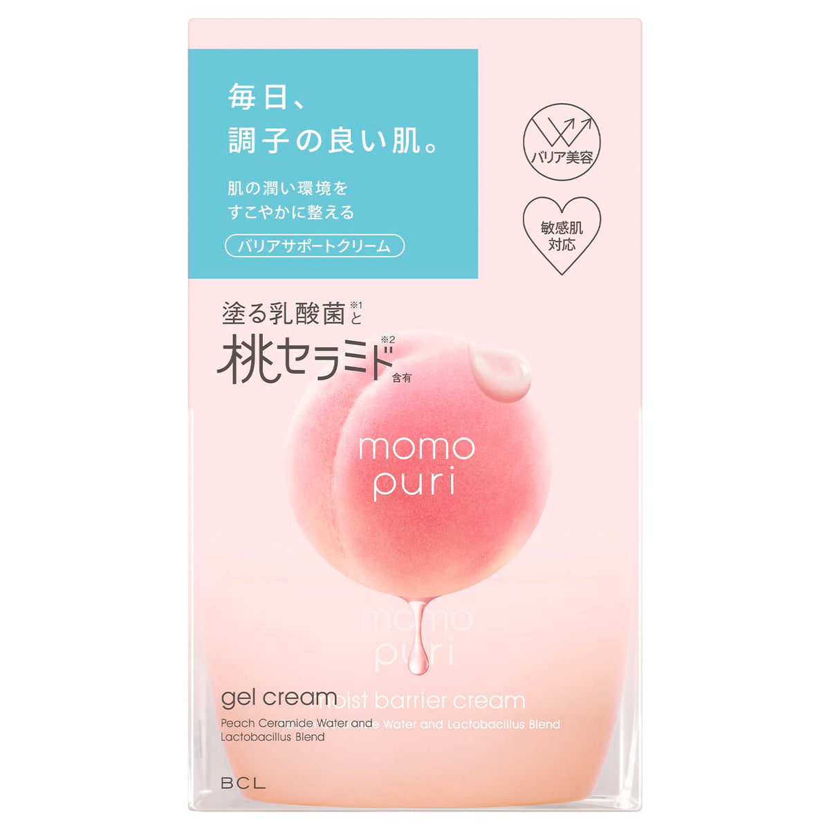Momo Puri Moist Barrier Gel Cream with Lactic Acid Bacteria and Peach Ceramide, Peach-Scented Face Cream for Sensitive Skin, 80 g