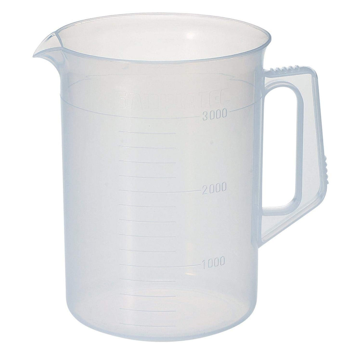 Niigata Seiki BeHAUS Handled Beaker PBH-3000, 3 Litre Polypropylene with 200 ml Graduations, 165 mm Diameter and 225 mm High, Made in Japan, 1 or 2 Beakers