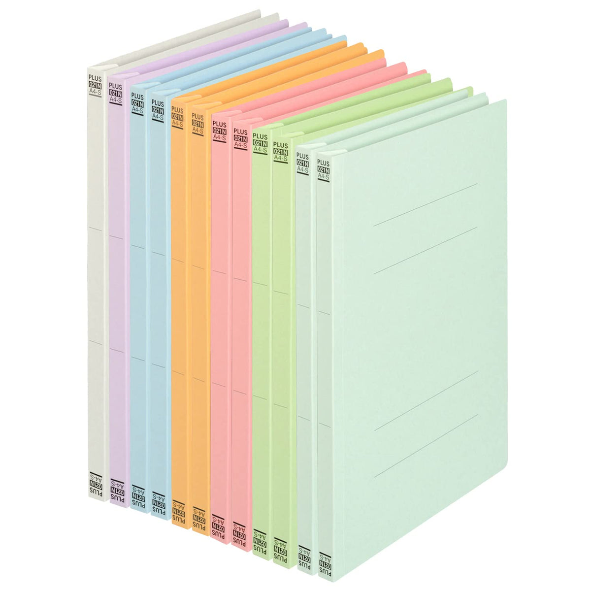 PLUS Flat File A4-S No.021N, Non-Stitch Paper File with Plastic Fastener for 180 Sheets, 307 x 230 x 18 mm, 2-Hole 80 mm Pitch, Pack of 10 in Royal Blue, Blue, Yellow, Pink, Orange, Green, Violet, Ivory or Grey