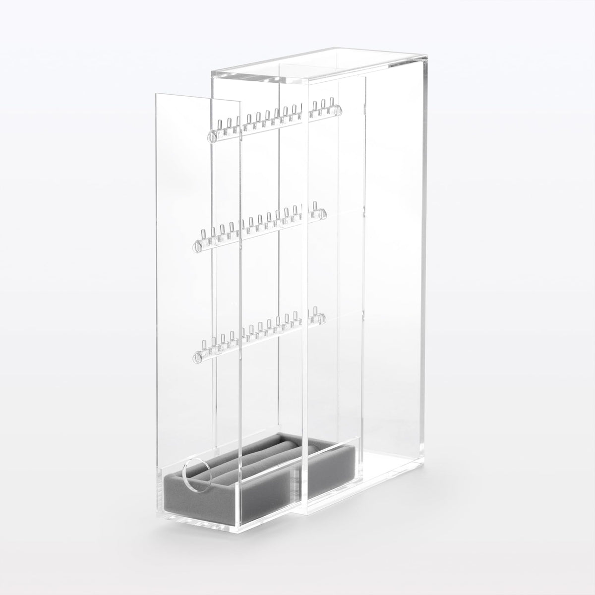 MUJI Acrylic Necklace and Earring Stand, Clear Stackable Jewellery Display with Hanging Hooks, 6.7 x 13 x 25 cm and 580 g