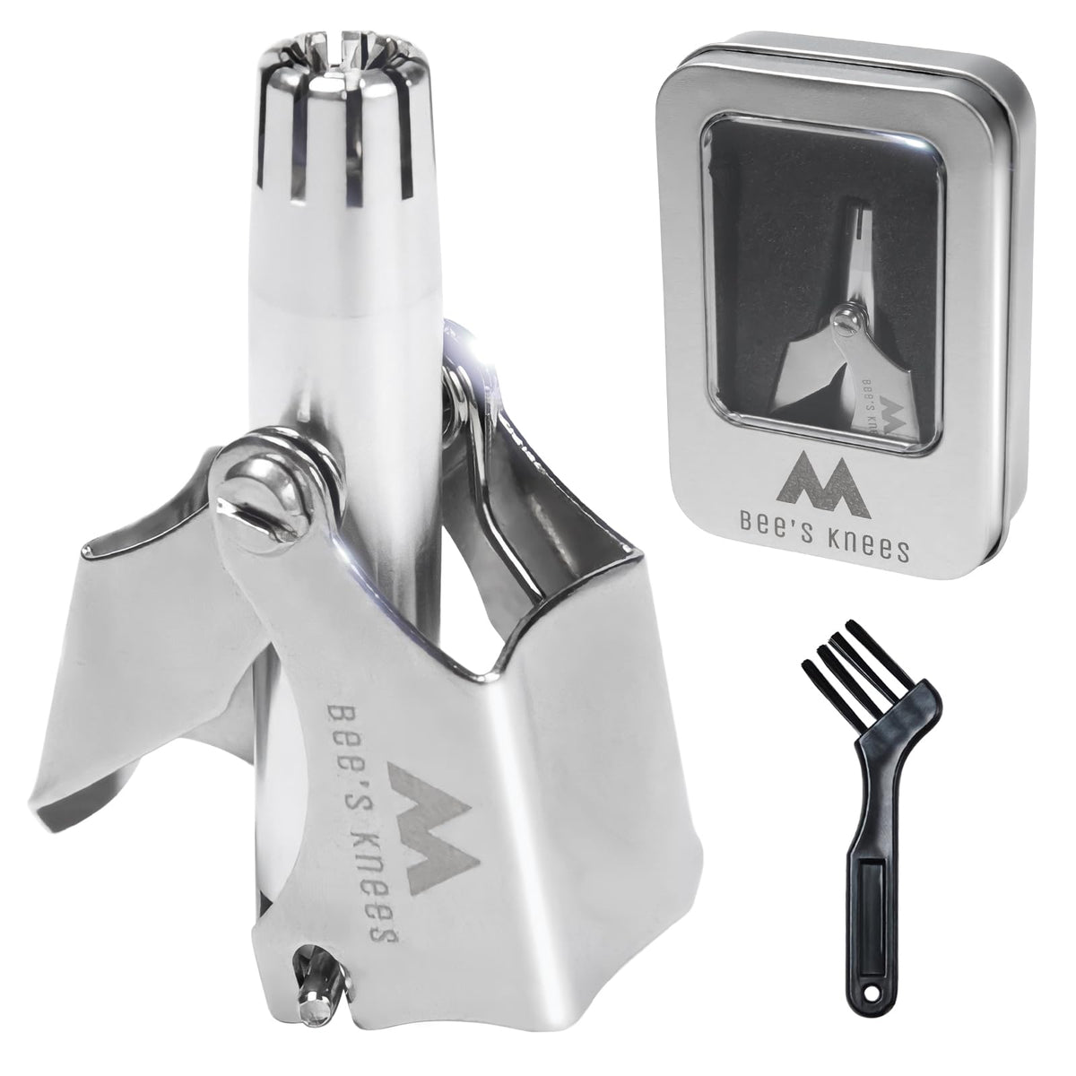 Bee's Knees Manual Nose Hair Cutter, Battery-Free Rotary Stainless Steel Trimmer with Cleaning Brush and Storage Case, Washable