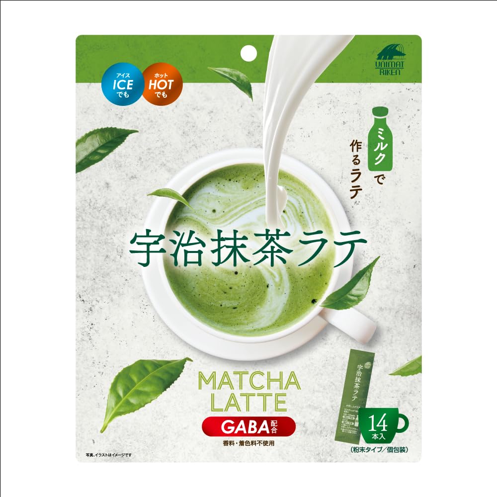 Uji Matcha Latte with GABA, Milk-Based Powder, 14 Sticks of 10 g, Made in Japan