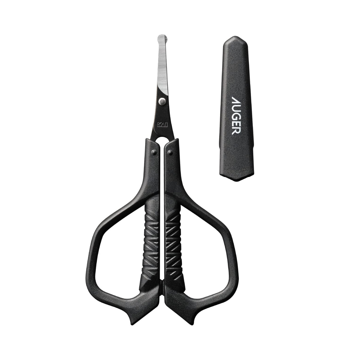 KAI AUGER Safety Scissors, Round-Tip Nose Hair and Brow Scissors for Men, Black, with Thick Handle, Thin Blade and Storage Cap