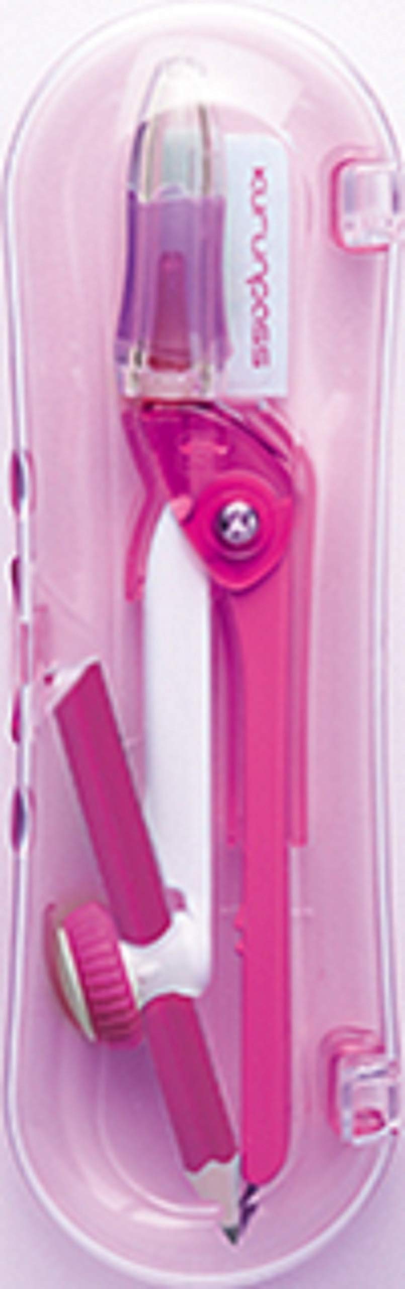 Sonic Kurunpass Pencil Compass SK-767, Turning Cap Compass with Short Safety Needle and Centre Mechanism Head, Die-Cast, 28 x 142 x 19 mm, 37 g, Pink