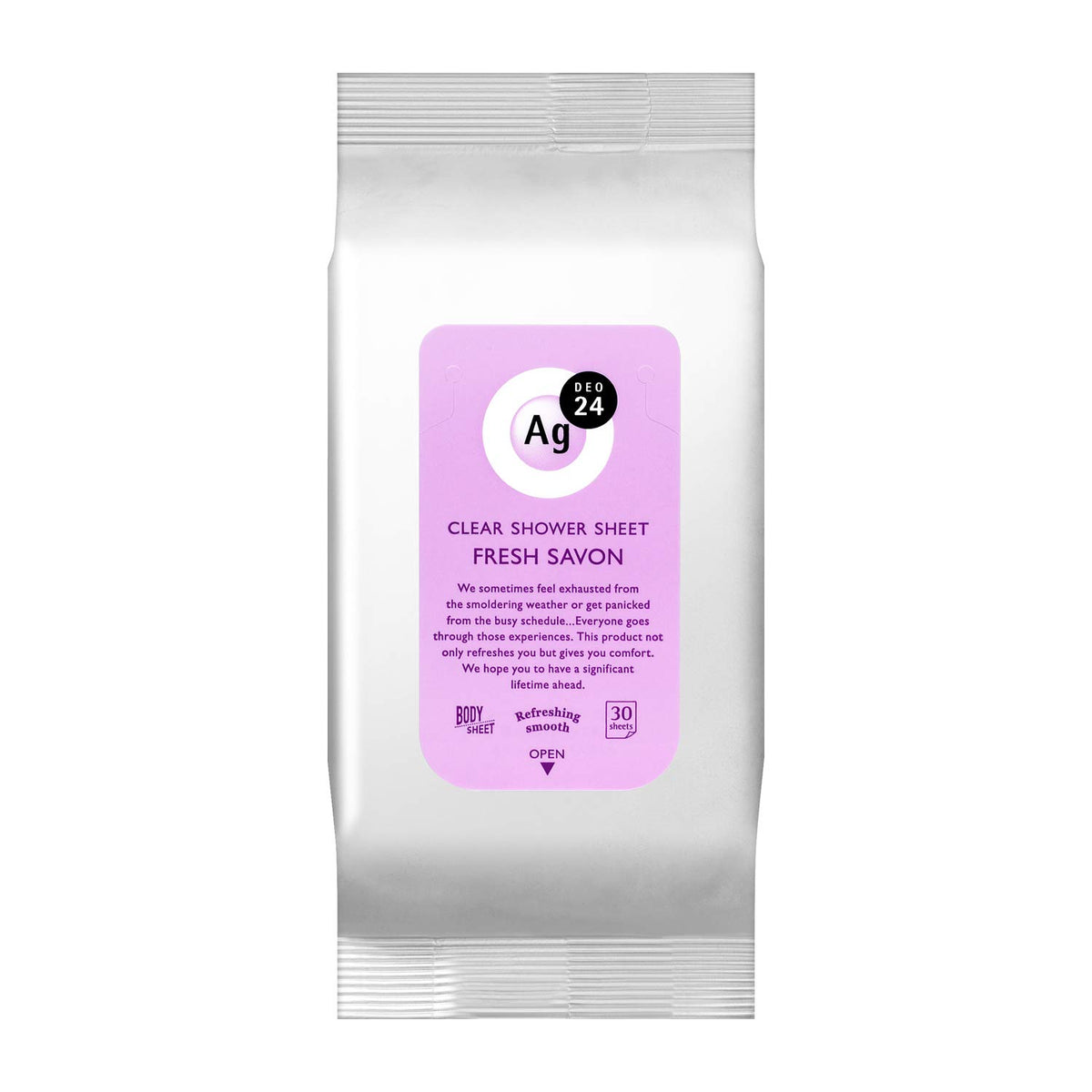 Ag DEO 24 Clear Shower Sheets — Odor-Wiping Body Wipes, 30 Sheets