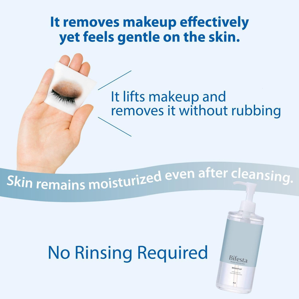 Bifesta Micellar Cleansing Water Bright Up, Wipe-Off Makeup Remover for Clogged Pores and Dull Skin, Oil-Free, Fragrance-Free, 400 mL