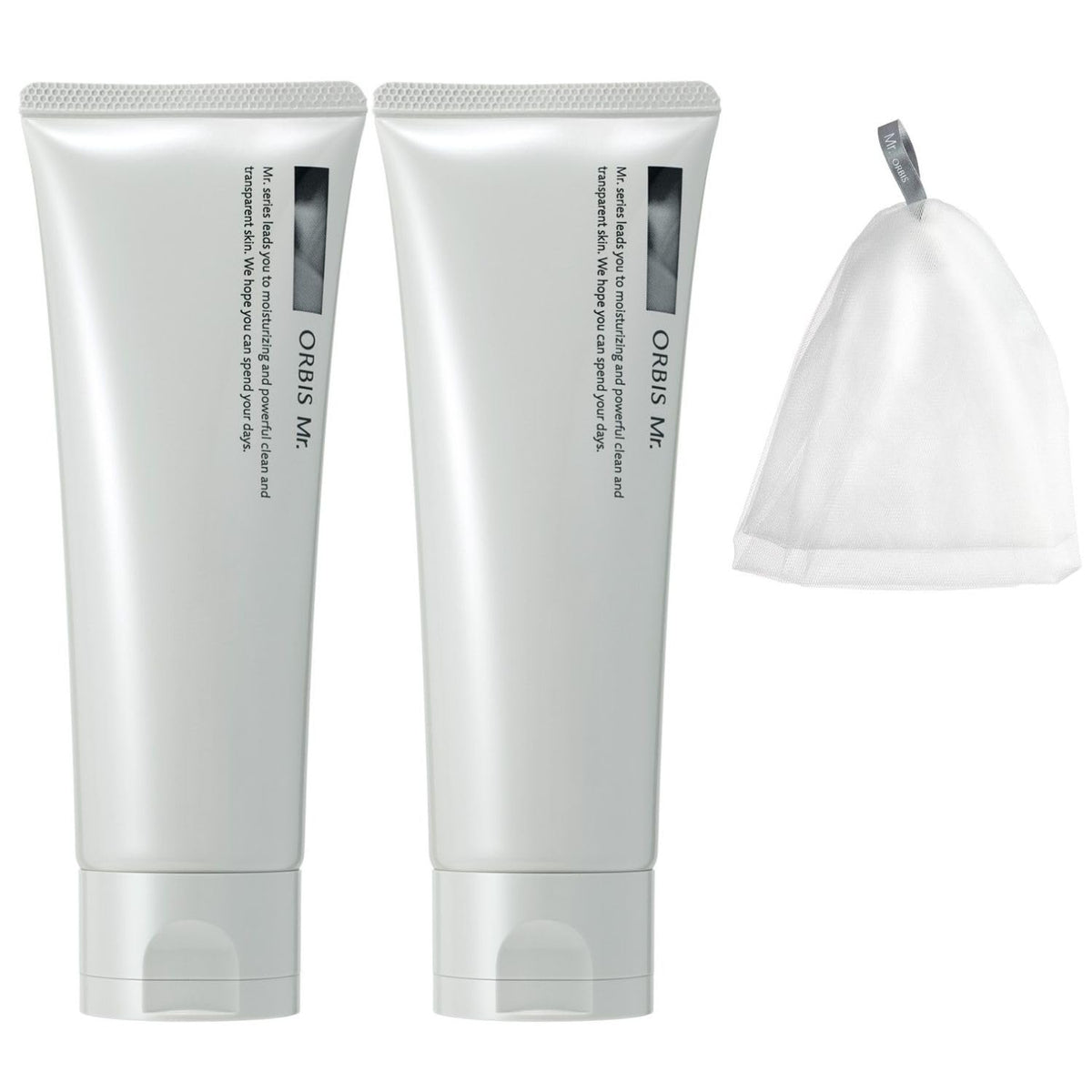 ORBIS Mr. Foaming Wash 120 g x 2 Tubes with Whipping Net, Medicated Men's Face Wash, Fragrance-Free, Also Usable as Shaving Foam
