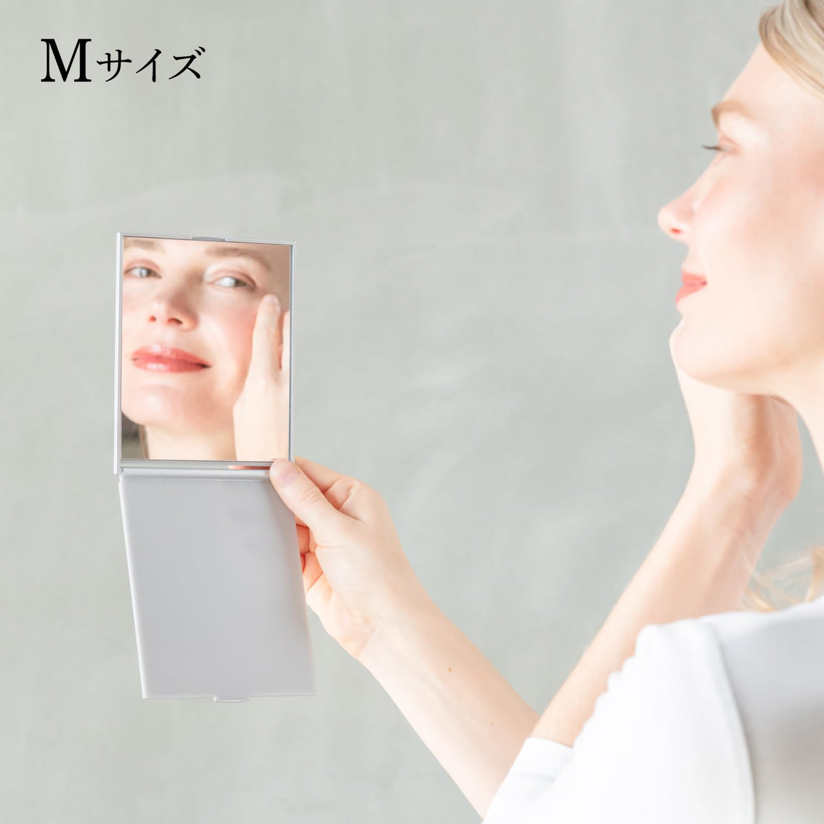 Horiuchi Mirror Slim and Light Compact Folding Mirror, Handheld and Tabletop Makeup Mirror in M and L Sizes, Silver, Black or White, Made in Japan