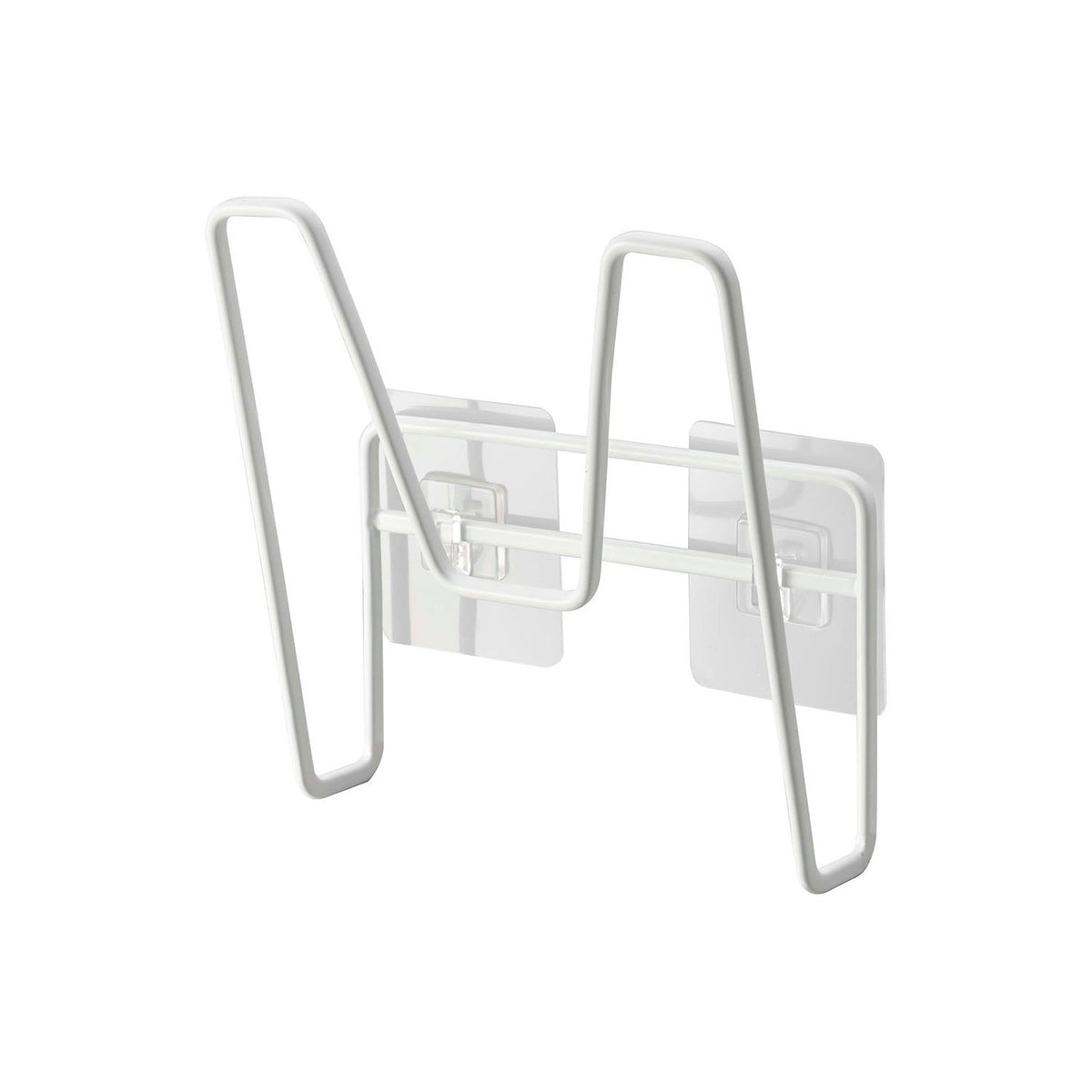 Yamazaki Tower Film-Hook Pot Lid Holder, Holder on Two Film Hooks That Floats One Pot Lid Up to 30 cm Across on the Kitchen Wall So It Is Not Set Down Dirty, Holds 2 kg, 13.5 x 6.2 x 14 cm and 120 g, White