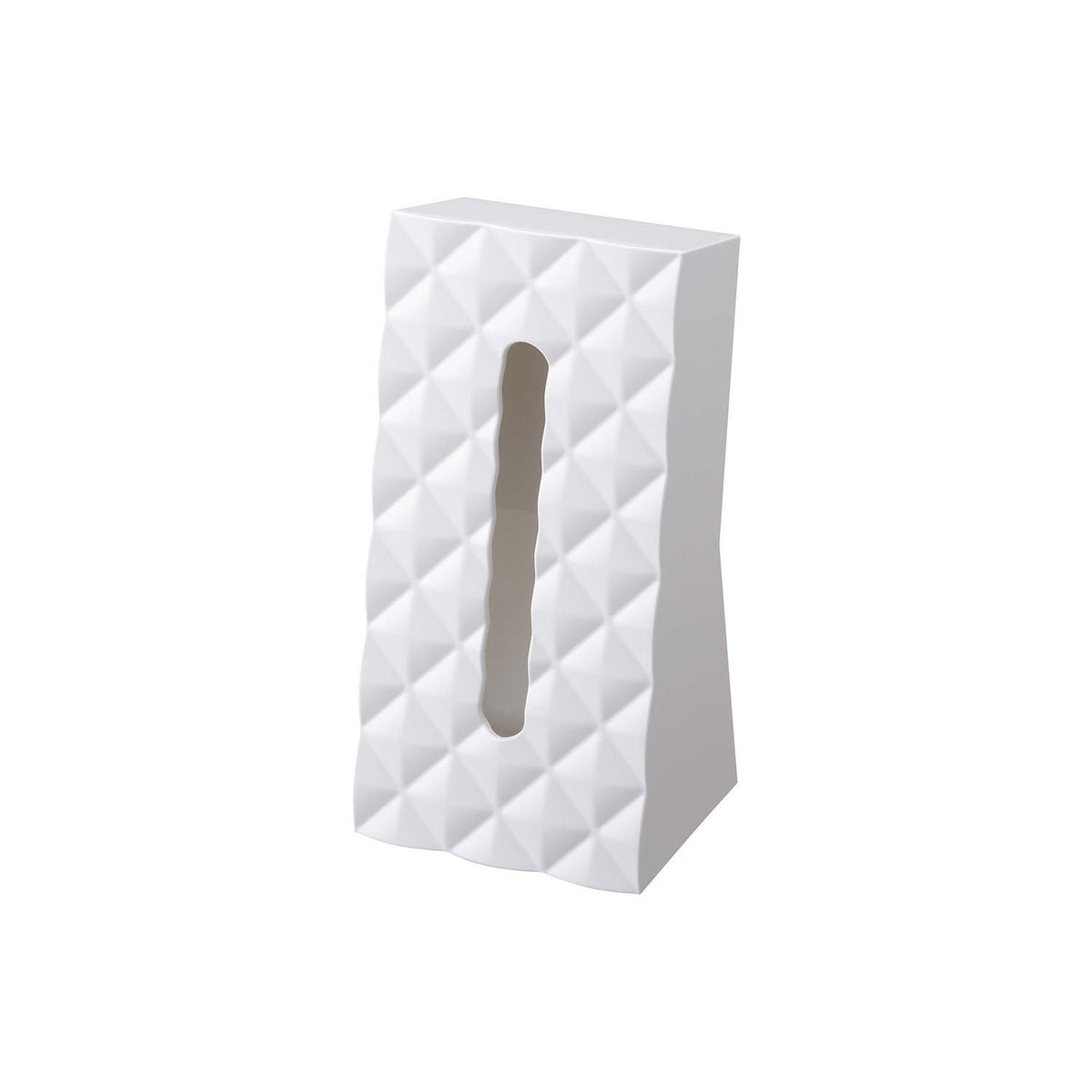 Yamazaki Diamond Tissue Case, Stand-Type Tissue Case With a Diamond-Cut Look That Takes Slim Boxes Up to 5.3 cm Tall and Lies on a Slope for Easy Pulling, 13 cm Wide, 13 x 11 x 25.5 cm and 340 g, White