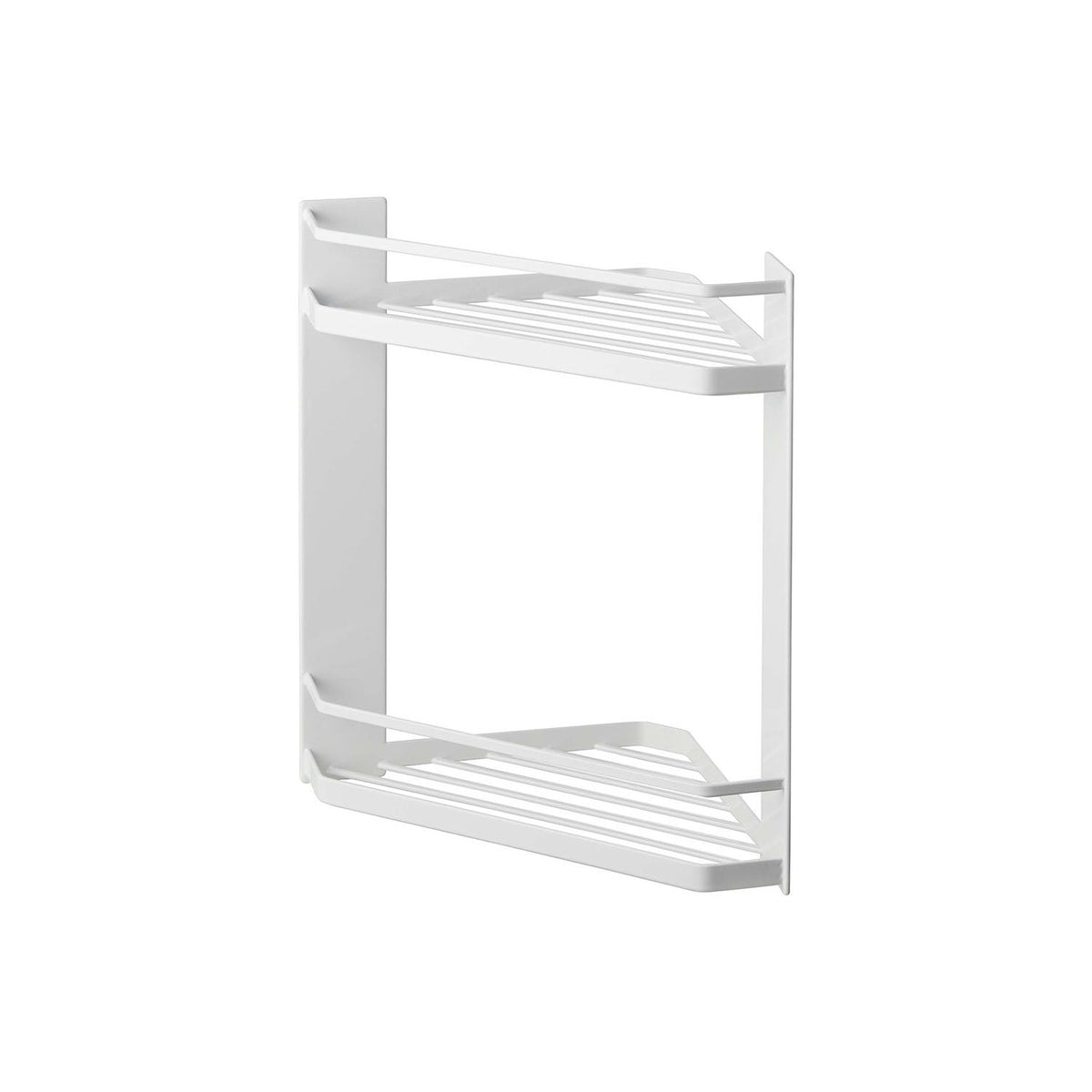 Yamazaki Tower Magnetic Bathroom Corner Rack, Two Tiers, Magnetic Two-Tier Corner Rack for Bathrooms with Slatted Shelves that Drain, Four Hooks Included, 22.5 x 22.5 x 34 cm and 1300 g, White or Black