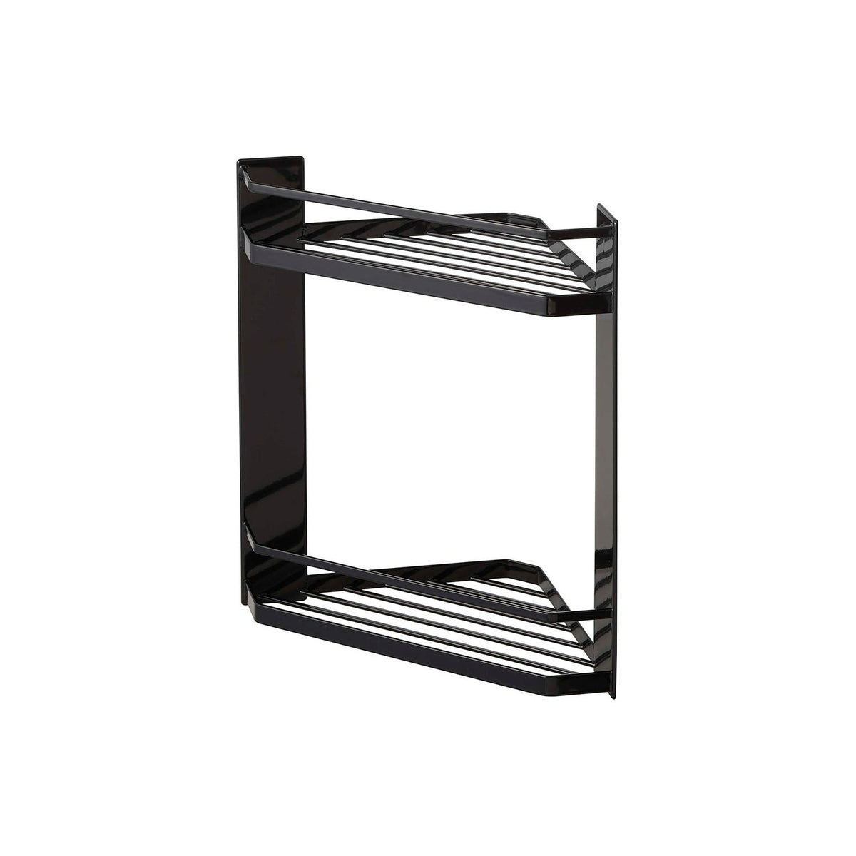 Yamazaki Tower Magnetic Bathroom Corner Rack, Two Tiers, Magnetic Two-Tier Corner Rack for Bathrooms with Slatted Shelves that Drain, Four Hooks Included, 22.5 x 22.5 x 34 cm and 1300 g, White or Black