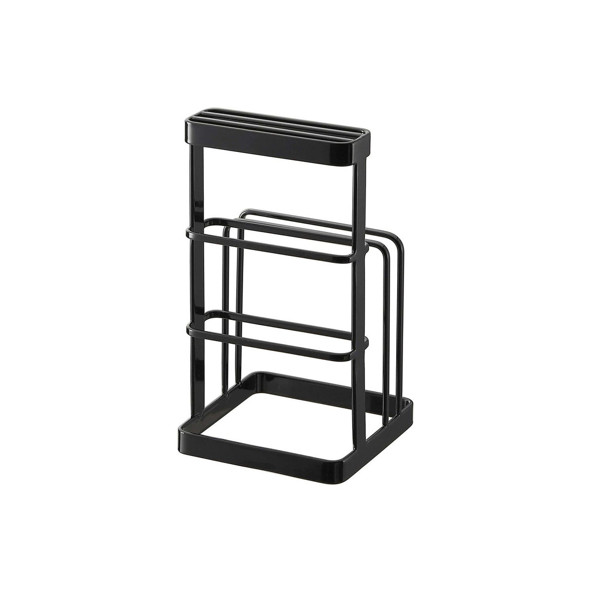 Yamazaki Tower Cutting Board and Knife Stand, Stand That Keeps Two Cutting Boards and Three Knives With Blades up to 20 cm Upright in One Spot, Blade Guard Included in the Slots, 12 x 12 x 21.5 cm and 550 g, White or Black