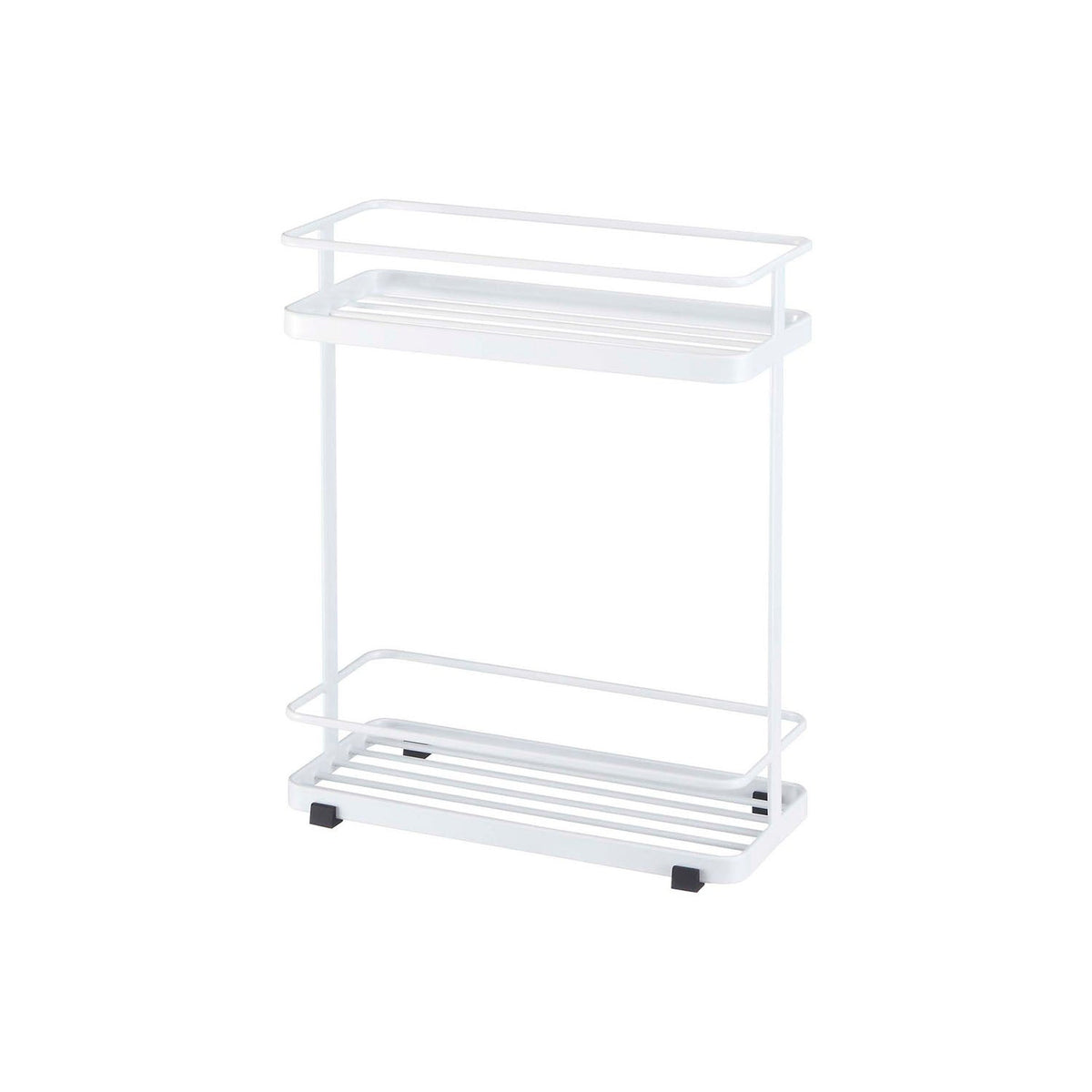 Yamazaki Tower Wide Dispenser Stand with Hooks, Upright Two-Tier Steel Stand for Pump Bottles and Bath Items with Hooks, Holds 3 kg per Shelf, 28 x 12 x 33.5 cm and 1200 g, White or Black