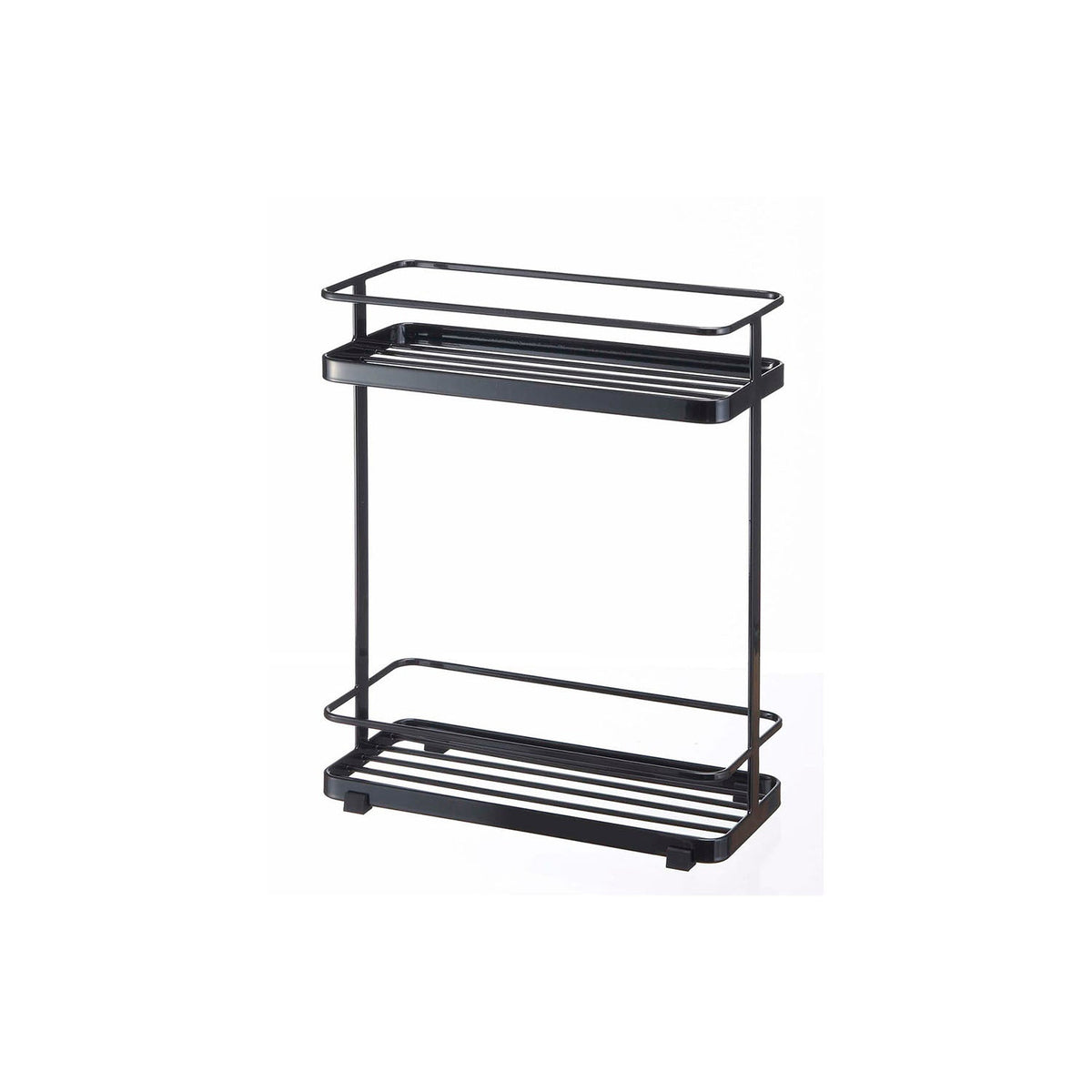 Yamazaki Tower Wide Dispenser Stand with Hooks, Upright Two-Tier Steel Stand for Pump Bottles and Bath Items with Hooks, Holds 3 kg per Shelf, 28 x 12 x 33.5 cm and 1200 g, White or Black