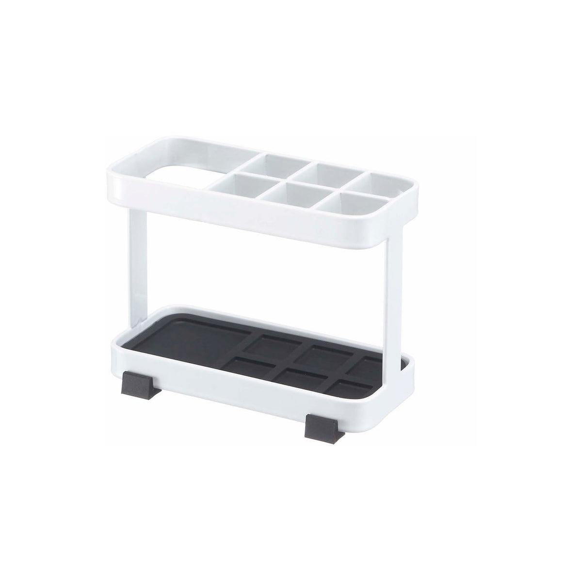 Yamazaki Tower Toothbrush Stand for 6 Brushes, Stand That Holds 6 Toothbrushes and a Toothpaste Tube, Dividers Keep the Brushes Apart and the Silicone Mat Lifts Out to Wash, 11 x 5 x 8 cm and 230 g, White or Black
