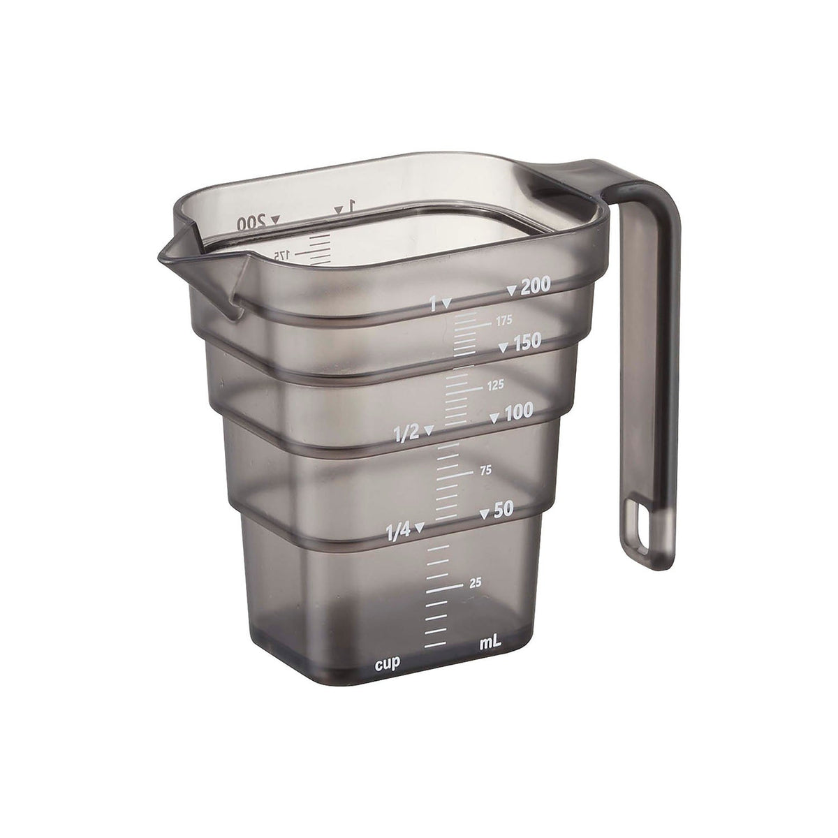 Yamazaki Tower Magnetic Stepped Measuring Cup 200 mL, Small Stepped Measuring Cup With a Built-In Magnet That Floats on a Steel Wall, Steps Every 50 mL With 10 mL Marks Readable From Above, 250 mL, Dishwasher Safe, 12 x 6.8 x 9 cm and 65 g, White or Black