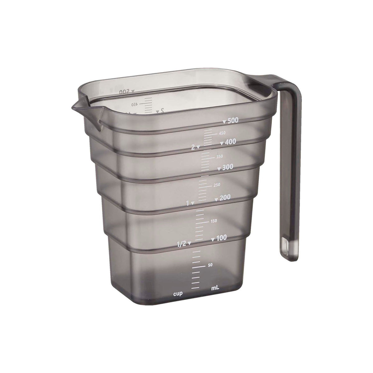 Yamazaki Tower Magnetic Stepped Measuring Cup 500 mL, Stepped Measuring Cup With a Built-In Magnet That Floats on a Steel Wall, Steps Every 100 mL With 10 mL Marks Readable From Above, 570 mL, Dishwasher Safe, 15 x 8.6 x 11.8 cm and 110 g, White or Black