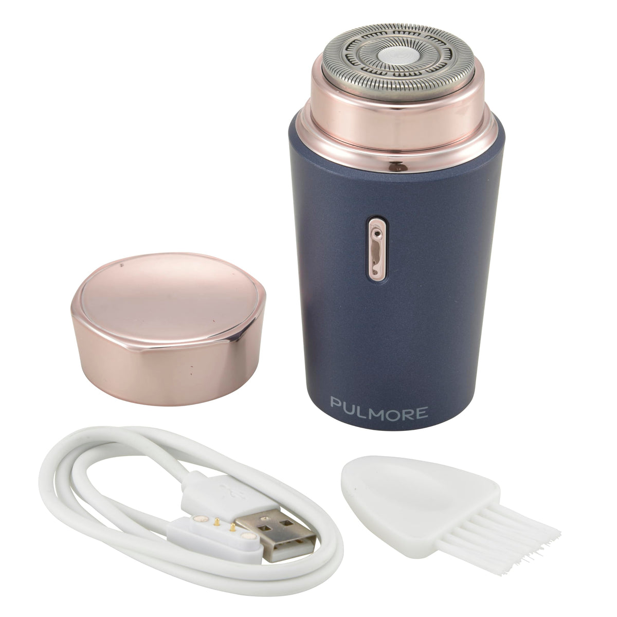 OHM Pulmore Fashion Shaver HB-FSB80-A, Rotary 27-Blade Mini Shaver with Magnetic USB Charging, Mirror Cap and Washable Head, Blue