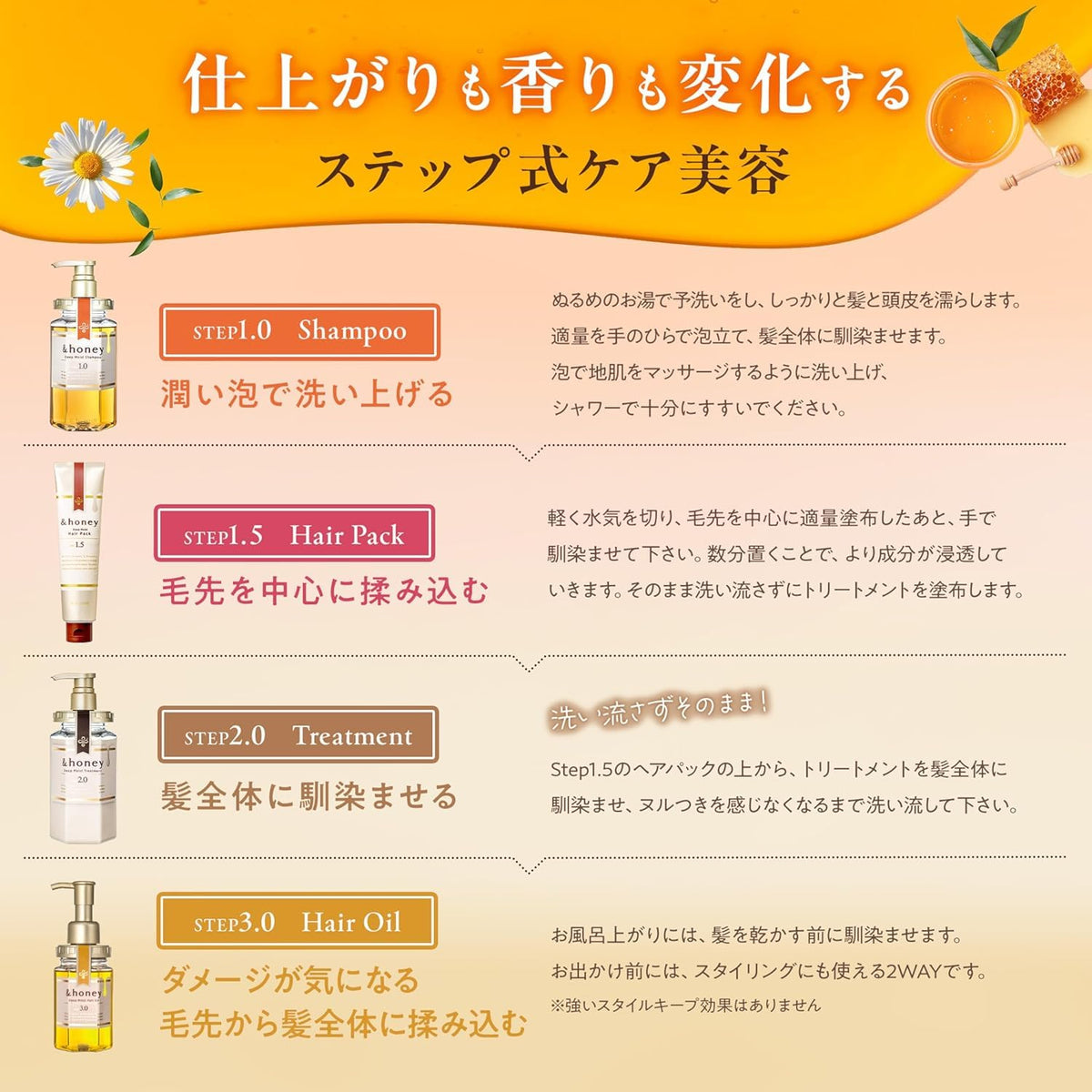 &honey Fleur Kinmokusei and Mimosa Moist Hair Oil 3.0, 100 ml, Kinmokusei and Mimosa Honey Scent