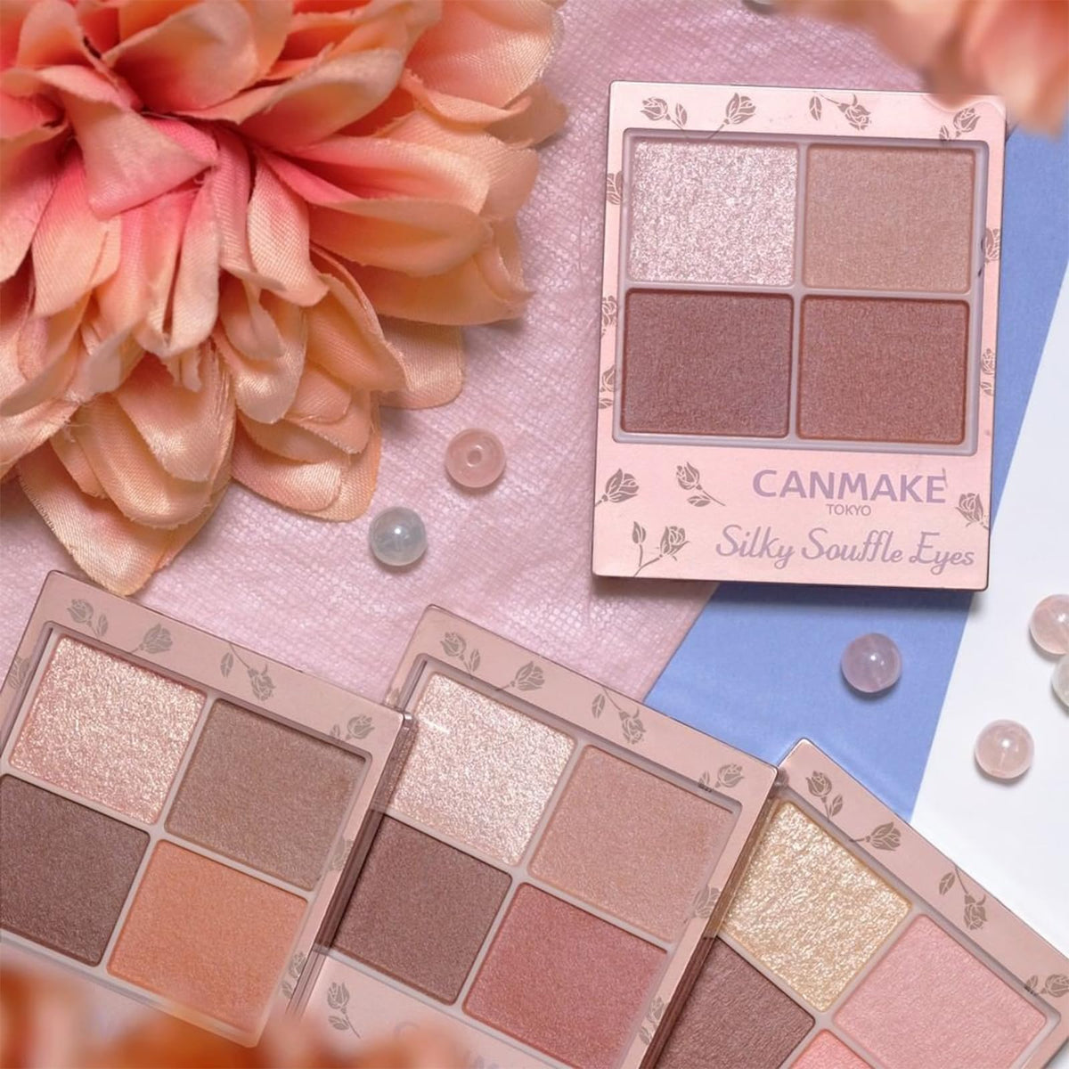Canmake Silky Souffle Eyes Matte Type, Sheer Matte Four-Colour Eyeshadow Palette with Fine Glitter and Beauty-Serum Ingredients, 3.8 g