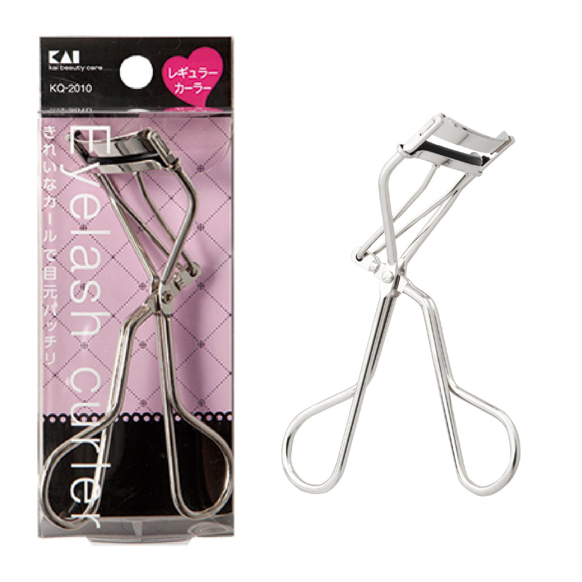 KAI Eyelash Curler KQ2010, Regular R-Shape Curler for Standard Eye Shapes with Silicone Pad, Silver