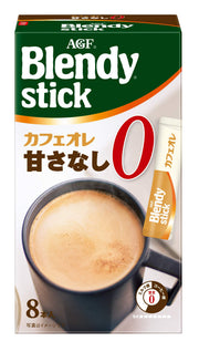 AGF Blendy Stick Cafe au Lait No Sugar Instant Coffee, 8 Sticks, Sweetness 0