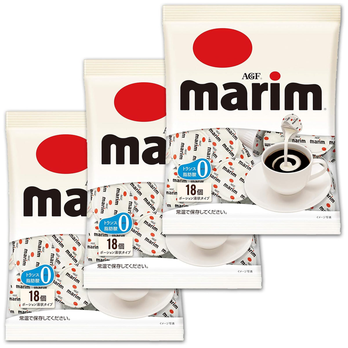 AGF Marim Coffee Creamer Portions, 18 Portions x 3 Bags, Zero Trans Fat Liquid Creamer
