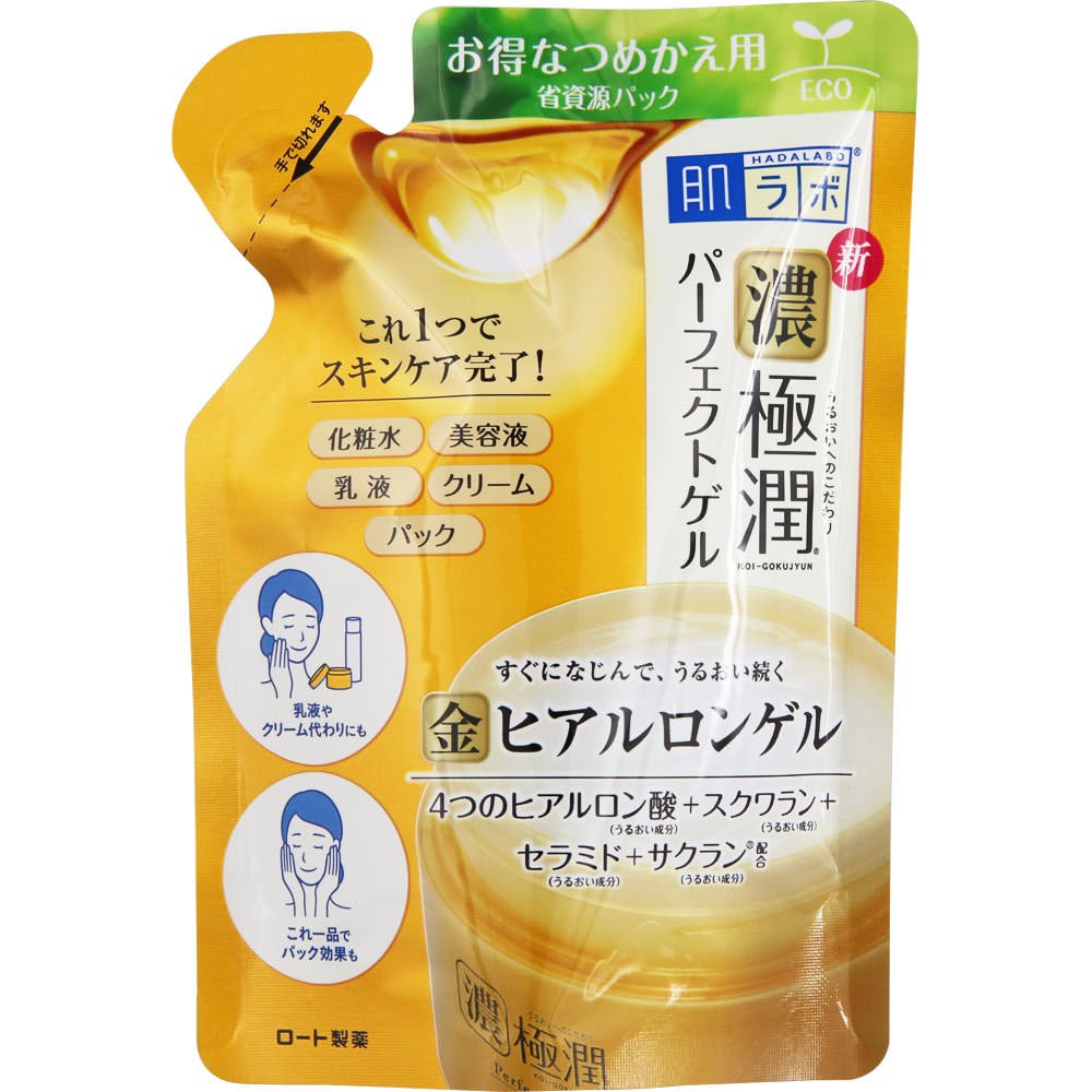 Hada Labo Koi-Gokujyun Perfect Gel, All-in-One Moisturizing Gel Cream with 5 Types of Hyaluronic Acid, Squalane, Ceramide and Sacran, 100 g Jar or 80 g Refill