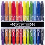 ZEBRA Mackee Gokuboso Twin-Tip Oil-Based Markers MCF-12C, Fine 1.0-1.3 mm and Extra-Fine 0.5 mm, Quick-Drying Water-Resistant Dye Ink, 12 Colours, 11.9 x 141.8 mm per Pen