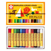 SAKURA Cray-Pas Oil Pastels LP12R, Soft Blendable Oil Pastel Sticks 11 x 71 mm, 12 Colours in a Box with Rubber Band