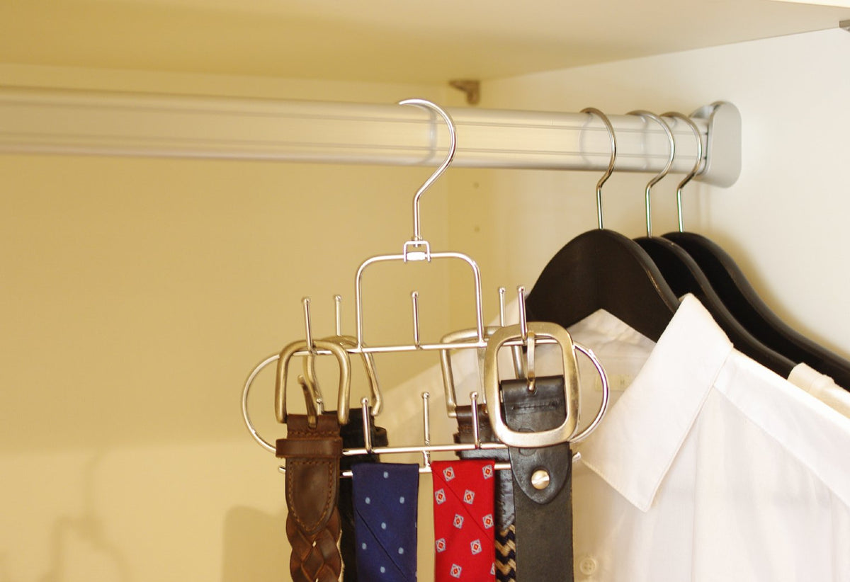 Sawafuji Animale Steel Belt Hanger W, Chrome-Look Closet Hanger for Belts and Small Items, 20.5 x 21.5 x 3.5 cm