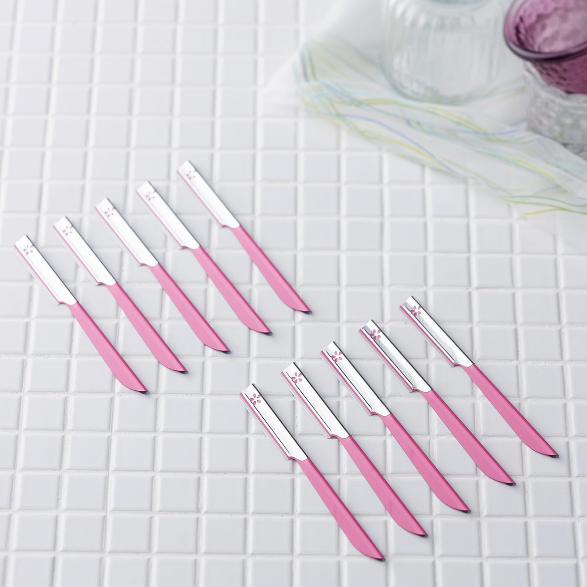KAI Beauty M Face and Brow Razors, Guardless Single-Blade L-Shaped Disposable Razors with Antibacterial Caps, Box of 10, 20 or 30, Made in Japan