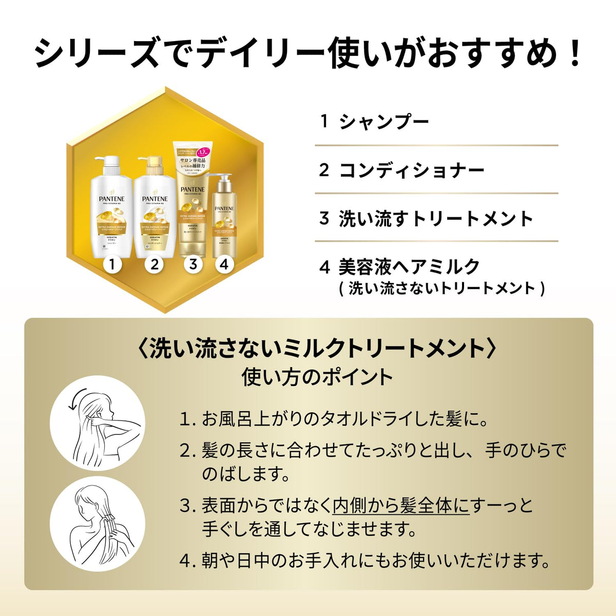 Pantene Extra Damage Repair Intensive Vita Milk 250 mL, Leave-In Hair Milk Treatment with Keratin and Panthenol for Damaged Hair, Fruity Floral Scent