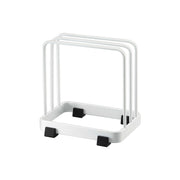 Yamazaki Tower Cutting Board Stand, Compact Stand With a Divider That Keeps Two Cutting Boards Up to 1.5 cm Thick Upright, Silicone Cushions on the Base, 12 x 8.5 x 12 cm and 260 g, White or Black