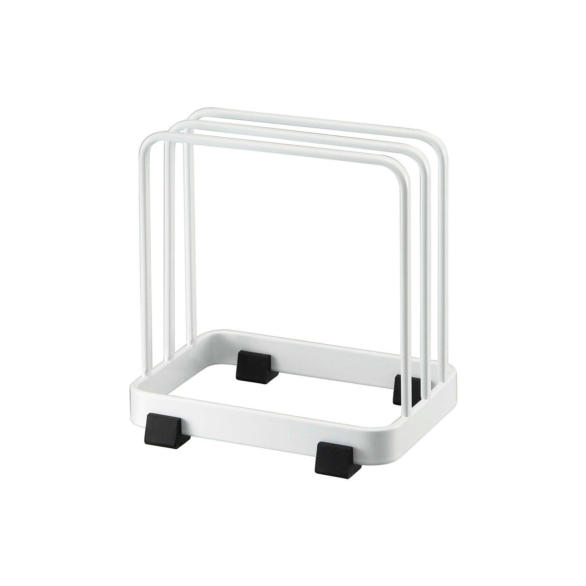 Yamazaki Tower Cutting Board Stand, Compact Stand With a Divider That Keeps Two Cutting Boards Up to 1.5 cm Thick Upright, Silicone Cushions on the Base, 12 x 8.5 x 12 cm and 260 g, White or Black