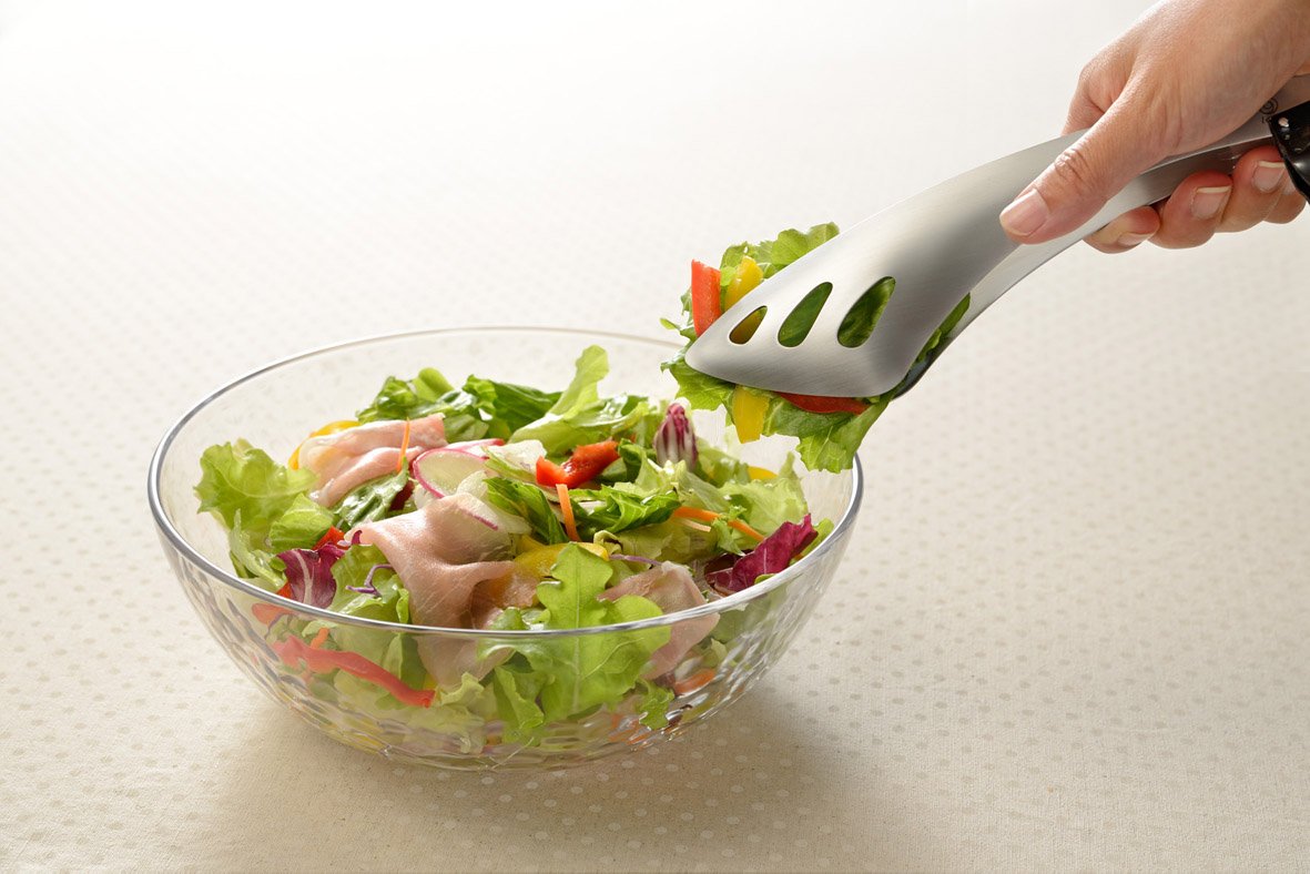 Aux Leye Fingertip Server Tongs, Stainless Steel Serving Tongs for Salad and Rolls, 21 cm, Made in Japan, Silver Without Box or With Gift Box